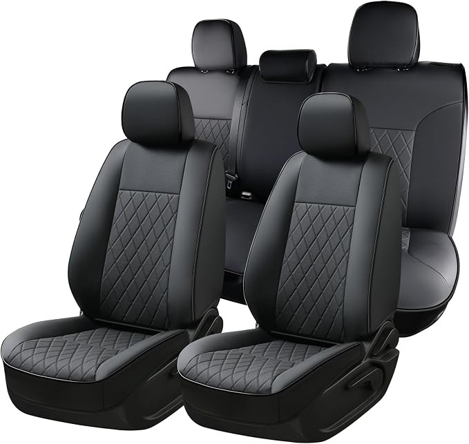 Coverado Tacoma Seat Covers Full Set, Faux Leather Car Seat Covers Custom Fit for 2005-2023 Toyota Tacoma Double & Crew Cab SR SR5 Limited TRD Sport/Pro/Off Road Toyota Tacoma Accessories (Black) by COVERADOAUTO