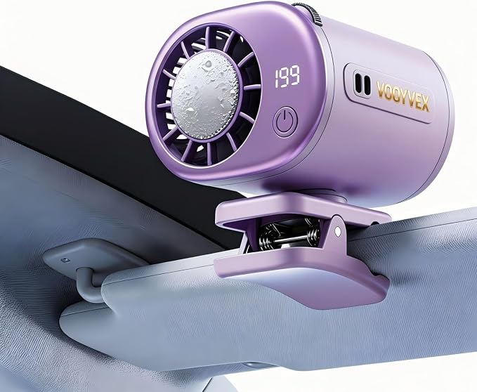 2026 Car Clip on Fan Air Conditioner with Led Display - 360° Rotation Stroller Mini Clip Fan Portable Personal Clip-On Air Conditioner for Shirt Silent Rechargeable Exhaust for Kitchen (Purple) by Unknown