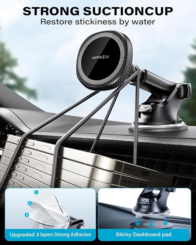APPS2Car for MagSafe Car Phone Mount for iPhone, Magnetic Windshield Dashboard Holder with Telescopic Arm and Strong Suction Cup, Compatible with iPhone 17/16/15/14/13/12 MagSafe Cases - Image 7