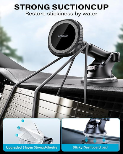 APPS2Car for MagSafe Car Phone Mount for iPhone, Magnetic Windshield Dashboard Holder with Telescopic Arm and Strong Suction Cup, Compatible with iPhone 17/16/15/14/13/12 MagSafe Cases - Image 7