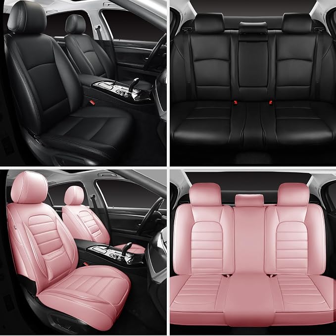 Pink Car Seat Covers Full Set, Universal Faux Leather Seat Covers for Cars 5 Seats, Waterproof Leather Car Seat Covers, Comfortable Automotive Seat Covers for Most Sedans Trucks SUVs - Image 6
