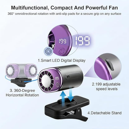 Clip On Fan with Led Display, Portable Ac for Car, 16°C Cooling System, 360° Rotation & 199 Speeds Adjustable Mini Car Fan, Car Air Conditioner, Personal Fan for Vehicle, Office, Outdoor Use (Black) - Image 3
