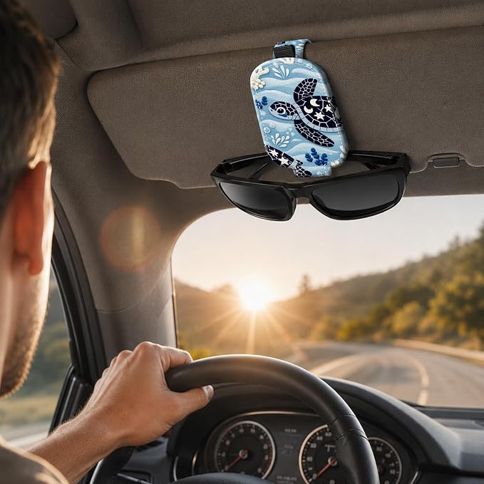 Sunglasses Holder for Car Visor, PU Leather Glasses Clip Organizer, Cute Magnetic Eyeglass Holder for Vehicle Sun Visor, Car Interior Accessory for Women & Men, Ocean Turtle - Image 6