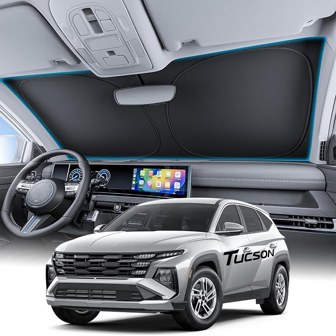 Wigoo for Hyundai Tucson 2022-2026 Sunshade, Custom Fit, Keeps Cool | Custom Fit, Cooling Tech Fabric, Foldable Heat-Blocking Sunshade with Storage Bag, for Hyundai Tucson (2022-2026) by wigoo