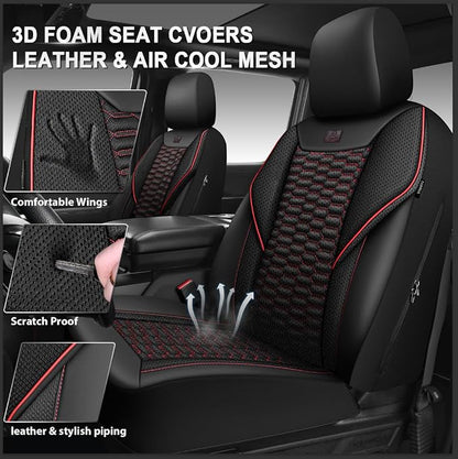 CAR PASS 3D Foam Mesh Leather Car Seat Covers Full Set,Breathable Mesh Faux Leather Seat Covers for Car,Universal Fit for SUV Truck Sedan Automotive, Armrest Airbag Compatible,Black and Red - Image 2