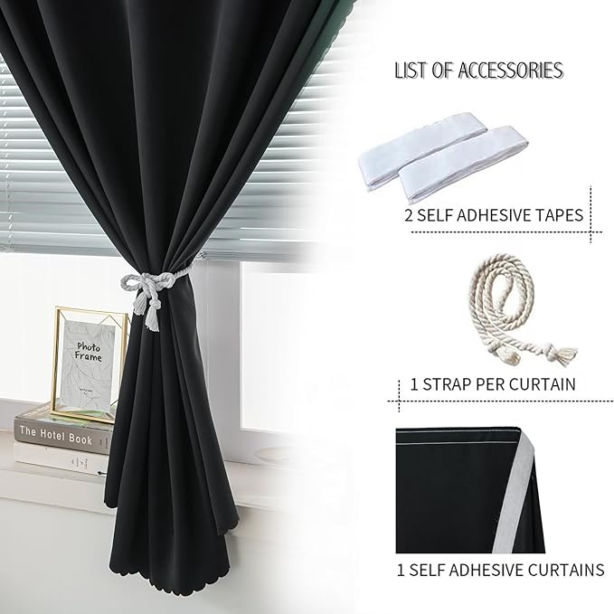 Adhesive Blackout Curtains- Self Stick Shades Window Blinds Curtains No Rod Needed Easy to Hang Curtains, Use for Bedroom, Living Room, Dining Room, Kitchen, Home Office, 47"W X 79"L, Black, 1 Panel - Image 5