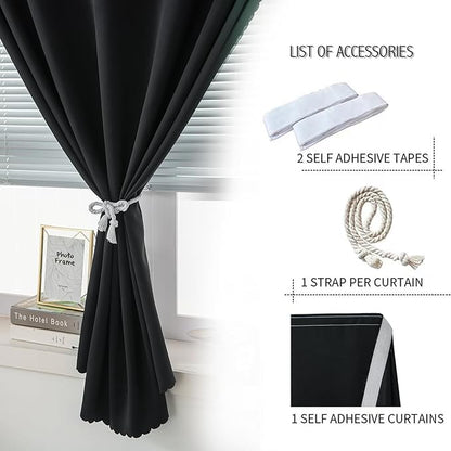 Adhesive Blackout Curtains- Self Stick Shades Window Blinds Curtains No Rod Needed Easy to Hang Curtains, Use for Bedroom, Living Room, Dining Room, Kitchen, Home Office, 47"W X 79"L, Black, 1 Panel - Image 5