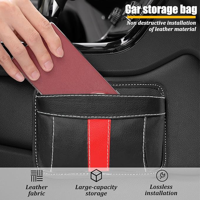 Car Seat Side Pocket Organizer, Leather Vehicle Seat Gap Filler Organizer, Automotive Console Side Cell Phone & Sunglasses Holder Storage Bag, Universal for SUV Automobile Truck (Black) - Image 3