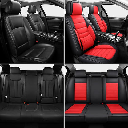 MINGBRON Car Seat Covers Full Set,Black White Car Seat Cover, Car Seat Protector Waterproof, Nappa Leather Car Seat Cushion Fit for Most Cars Red - Image 2