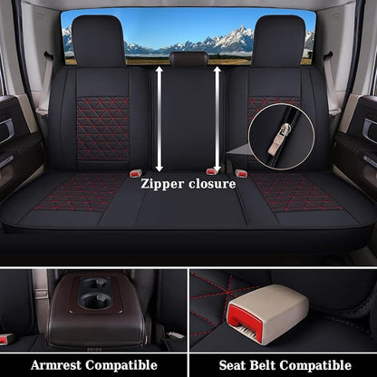 Coverado Seat Covers Full Set, Waterproof RAM 1500 Seat Cover Compatible with 2002-2026 Dodge RAM 1500 2500 3500 Truck Pickup Crew Double Mega Quad Cab with Flat Bench, Red - Image 3
