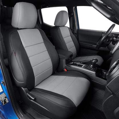 Custom Front Seat Covers Compatible with Select Toyota Tacoma Double Cab 2016 2017 2018 2019 2020 2021 2022 2023 Models - Leatherette (Black/Gray,Full Set) by Coverdream