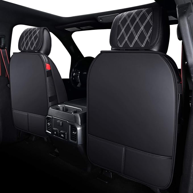 Front Car Seat Covers for Ford F150 F250 F350 F450 (Black-White) | Custom Fit 2009-2026 F150 XLT STX XL, 2017-2026 F250 F350 F450 Super Duty Crew Cab Regular Cab Super Cab, Waterproof Leather - Image 3