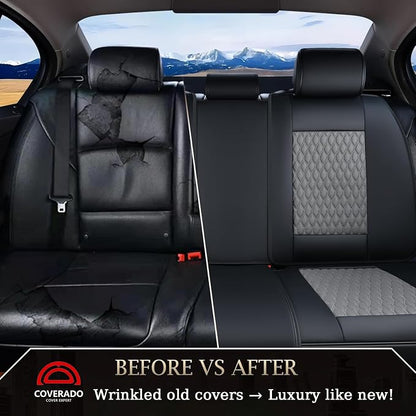 Coverado Leather Rear Seat Covers for Cars, Waterproof Back Seat Cover, Universal Automotive Seat Cushion Protector for Most Cars Trucks SUV (Black&Gray) - Image 3