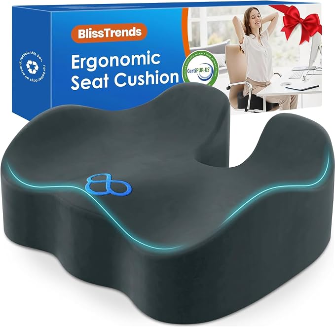 BlissTrends Extra Thick Seat Cushion for Office Chair & Car Seat, DarkGreen | XX-Large Tailbone & Sciatica Relief, Ergonomic Support, High-Density Memory Foam, Comfort for Extended Sitting by BlissTrends