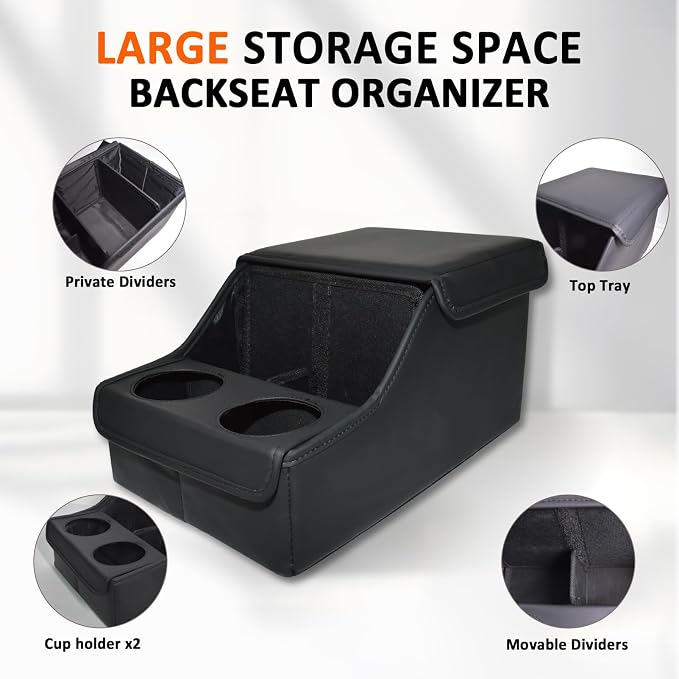 Backseat Car Organizer, Middle Seat Organizer Center Console Cup Holder | Rear Seat Hand Rest, Back Seat Toy Storage for Toddler Kids Family Travel Roadtrip Essentials for SUV Truck Van - Image 6