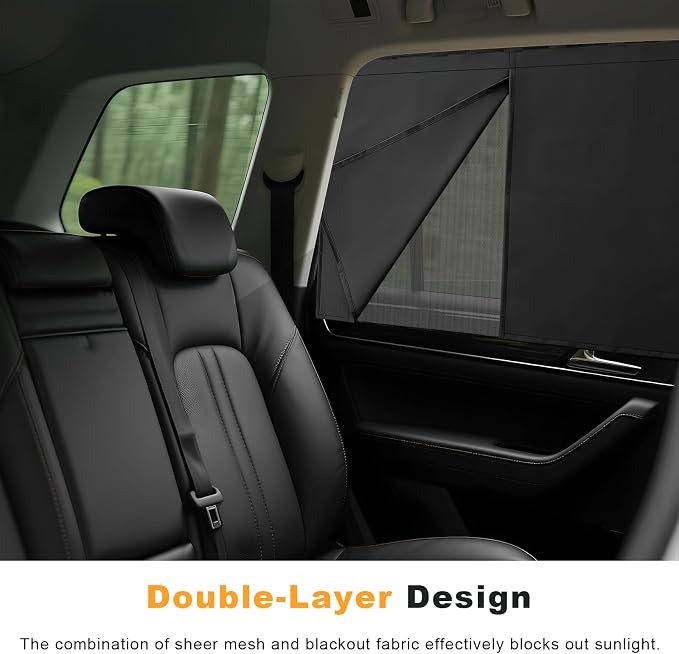 2 PCS Car Window Shades, Magnetic Auto Back Window Curtain Privacy Sunshade for UV Protection, Double Layer & Fully Open Windows Sun Shade Covers for SUV Sedan Truck - Image 3