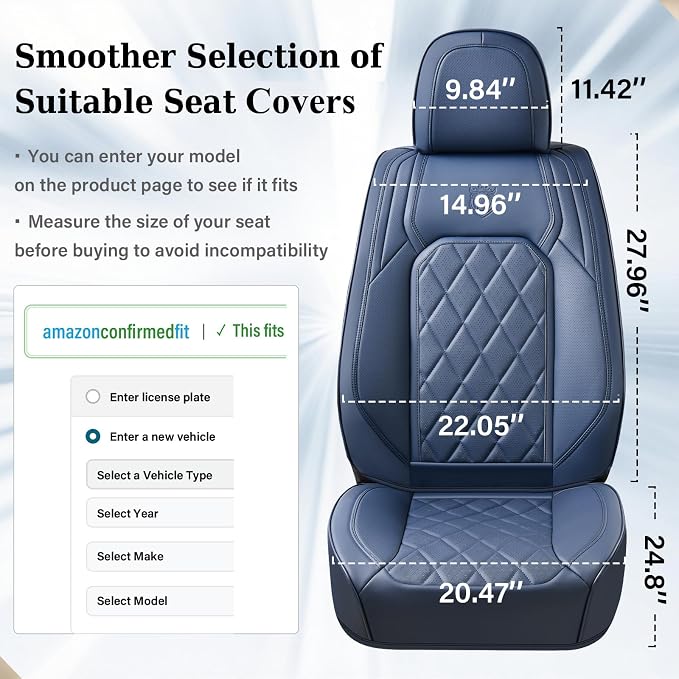 Coverado Car Seat Covers Full Set, Luxury Faux Leather Seat Covers for Cars, Waterproof Car Seat Protector, Blue Car Seat Cover, Universal Automotive Seat Covers Fit for Most Sedan SUV Trucks - Image 8
