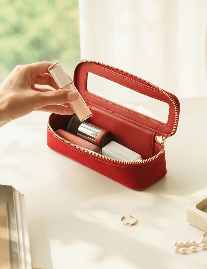Clear Makeup Bag Travel Cosmetic Case Clear Toiletry Bag with Zipper Traveling Make Up Case Makeup Brush, Red, Slim - Image 4