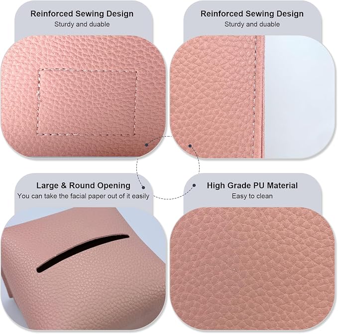 Tissue Box Cover 5X5X5'' PU Leather Tissue Holder Square Tissue Cube Box Organizer for Bathroom Vanity Countertop, Car, Night Stands, Office, Home, Kitchen (2Pack, Pretty Pink) - Image 3