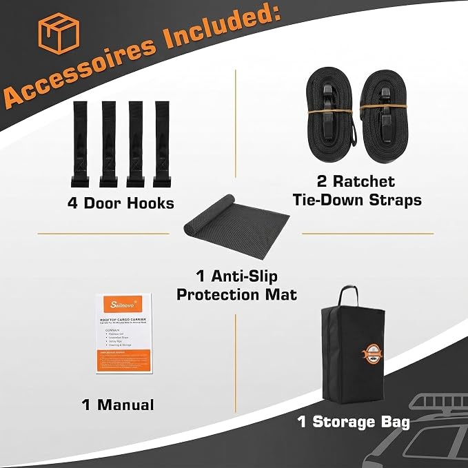 Sailnovo 15 Cu Ft Rooftop Cargo Carrier, Waterproof Soft Shell Roof Bag | Fits Vehicle with/without Rack, Anti-Slip Mat, 4 Reinforced Straps, 4 Door Hooks, Ideal for Camping and Road Trips - Image 9