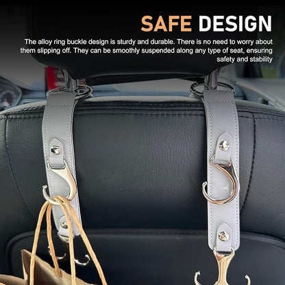 2 PCS Car Headrest Hooks, Faux Leather Organizer Multifunctional Car Hooks, Unisex Car Storage Accessories, Suitable for Hanging Wallets, Handbags, Umbrellas & Hats (Gray) - Image 7