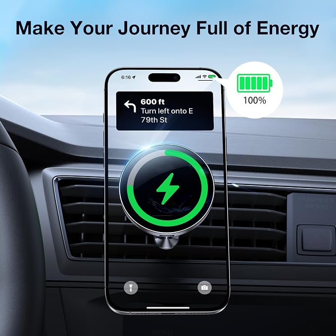 Coolpow Magsafe Car Mount Charger, Magnetic Wireless Car Charger for iPhone | Magsafe Car Charger Magnetic Phone Holders for Your Car Accessories Car Phone Holder Mount for iPhone 17 16 15 (Black) - Image 10