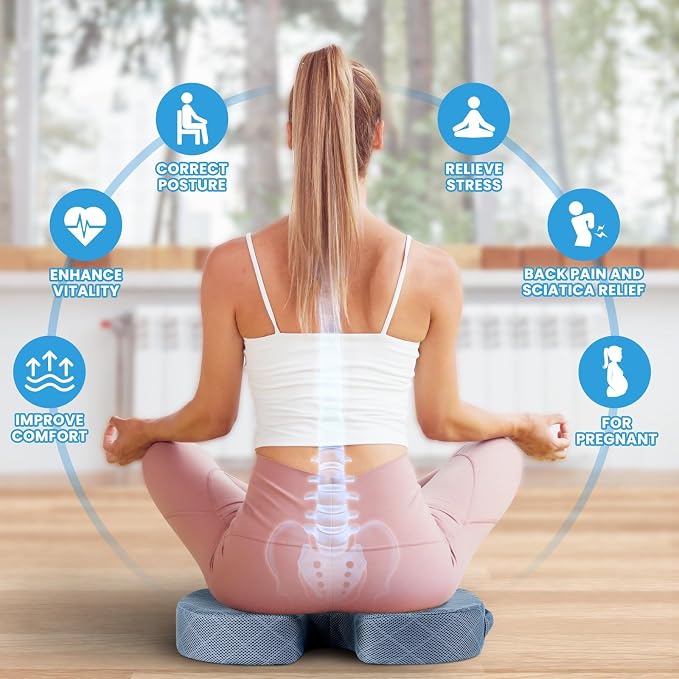 Memory Foam Office Chair Seat Cushion - Light Blue, XX-Large | for Car Seat, Airplane, Desk Chair - Sciatica & Hip & Coccyx Pain Relief Cushion for Long Sitting Office Workers, Car Drivers - Image 4