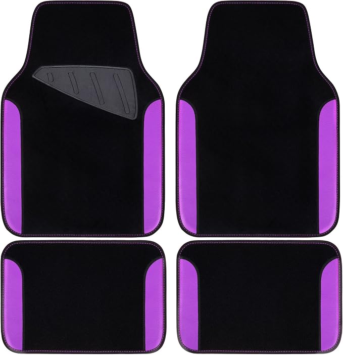 CAR PASS Waterproof Universal Fit Car Floor Mats, Faux Leather Car Carpet Mats with Anti-Slip Nibbs Backing & Driver Heel Pad Fit for SUV,Vans,sedans, Trucks,Set of 4pcs for Women (Black with Purple) by CARPASS