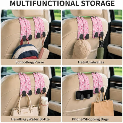 Cute Pink Paw Car Seat Back Storage Headrest Hooks for Purses & Bags – 2PCS PU Leather Dual Metal Hooks, Backseat Organizer Accessories - Image 6