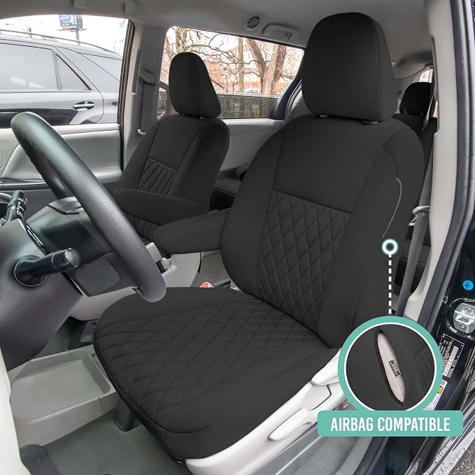 FH Group Custom Fit Car Seat Covers Specifically Made for 2011-2020 Toyota Sienna 7-8 Seater with Ultraflex Neoprene Water Resistant Automotive Seat Covers - Front Set Black - Image 2