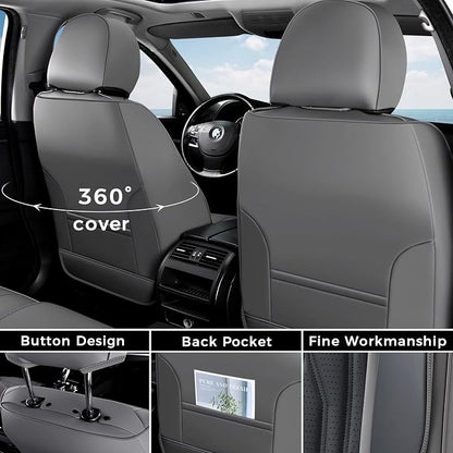 Coverado Front Seat Covers, Car Seat Protector, Waterproof Nappa Leather Cushion, Fit for Most Sedans SUV Pick-up Truck-Gray&Black - Image 2