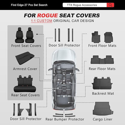 TTX LIGHTING Custom Fit for Nissan Rogue Seat Covers 2021-2026 5-Seats | Original Seat Pattern | Full Coverage | Easy Install | Waterproof | Faux Leather | Shield Your Car Seats | All Season - Image 9