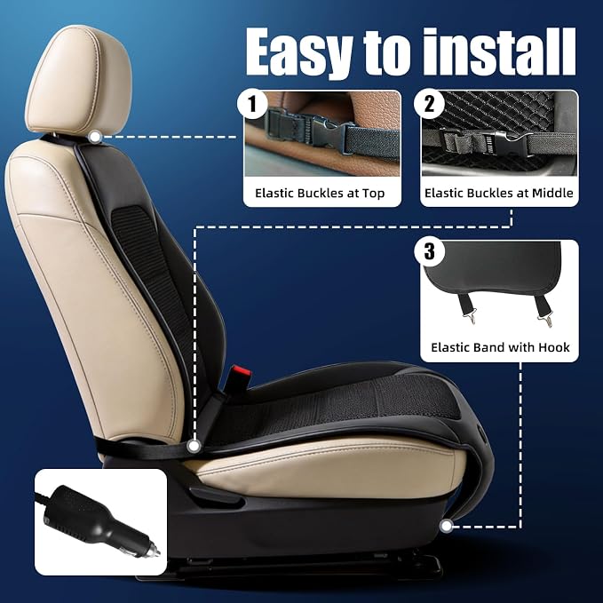 12-24V 3-Speed Cooling Car Seat Cover Front Seat for Cars Suvs, Auto On/Off | Air-Cooled Car Seat Cushion with Weight Sensing, Universal Fit for Summer Truck Office, Non-Slip Breathable 3D Mesh - Image 9