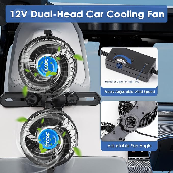 XOOL Electric Car Fans for Rear Seat Passenger Portable Fans Headrest 360 Degree Rotatable Backseat Car Fan 12V Cooling Air Fan with Stepless Speed Regulation for Vehicles, SUV, RV - Image 4
