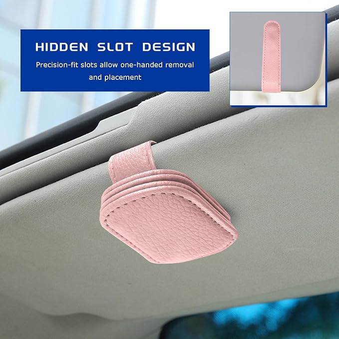 2 PCS Sunglass Holder for Car, Magnetic Leather Glasses Holder Auto Ticket Card Clip, Sun Visor Eyeglass Hanger Interior Accessories for Sedan Truck SUV, Car Accessories (Pink) - Image 6