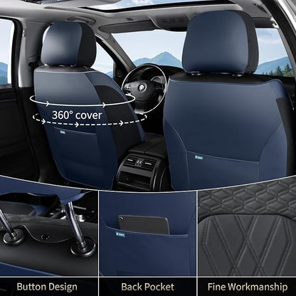 FLORICH Leather Front Car Seat Covers Waterproof Durable Front Seat Protector for Cars Luxury Breathable Vehicle Seat Cover Interior Decoration Universal Fit for Most Car Truck SUV, Blue&Black - Image 2
