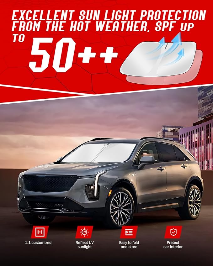 Custom Fit Windshield Sun Shade for Cadillac XT4 2019-2025 2026 | Foldable, Easy to Install & Store, Full Coverage, 210T Reflective Fabric, Blocks 99% of UV Rays - Image 7