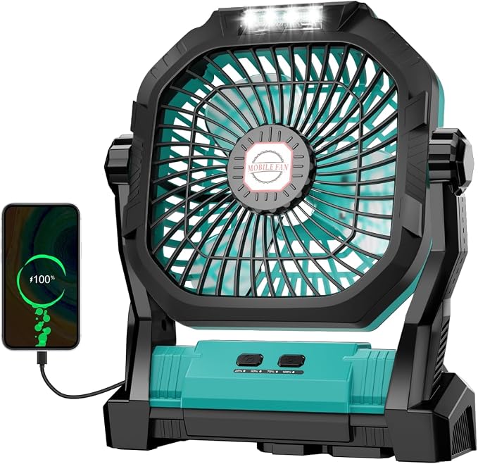Camping Fan Rechargeable, 20000mAh Battery Powered Portable Fan with LED Light, 4-Speed 180° Adjustable, Camping Essentials for Tent, Travel, Car, Outdoor, Indoor, BBQ, Fishing, Jobsite - Blue by Unknown