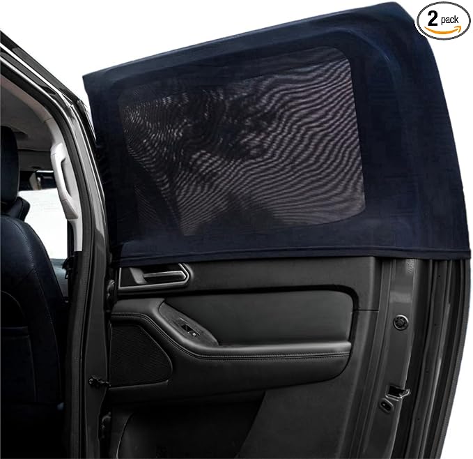 2 Pack Universal Car Rear Window Screen 25" x43'' for SUV, Pickup, Truck | Elastic Breathable UV Protection Car Window Cover for Camping Overnight Sleeping Baby Feeding Privacy Net for Ventilation by TECUUL