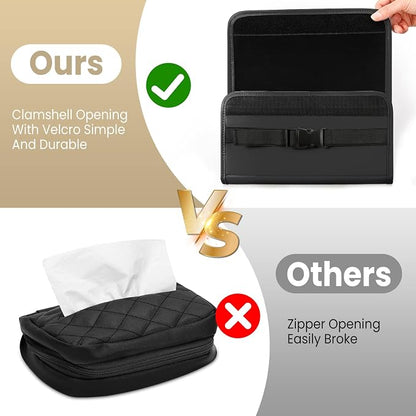 WHHMK Large Car Tissue Holder Refill Easily Clamshell Opening, Black 2PC | Tissue Box Cover Keep Car Tidy, Premium PU Leather Backseat Napkin Rectangle Organizer in Auto, Fits 100-150 Count Tissues - Image 3