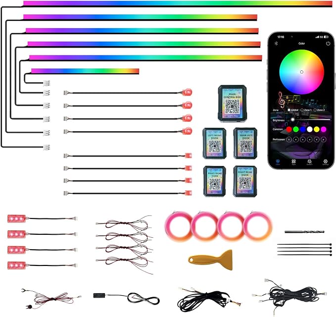 KENANEK Ambient Lighting Car Interior LED Strip Lights 22-in-1, 175” Acrylic Multi-Color Car Ambient Lighting Kit with Music Sync, APP Control, Interior LED Lighting for Cars SUVs Trucks by Unknown