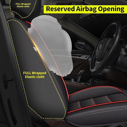 IKABEVEM Car Seat Covers Fit for Honda Accord 2007-2017: Full Set Luxury Leather Automotive Seat Covers, Car Seat Protector(5 Seats, Black&Redline) - Image 4