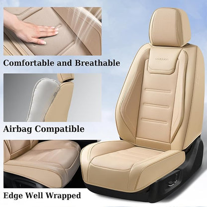 Coverado Car Seat Covers Full Set, Waterproof Car Seat Protector, Leather Seat Cushion, Universal Car Interior Covers Seat Protectors for Most Cars Beige - Image 4