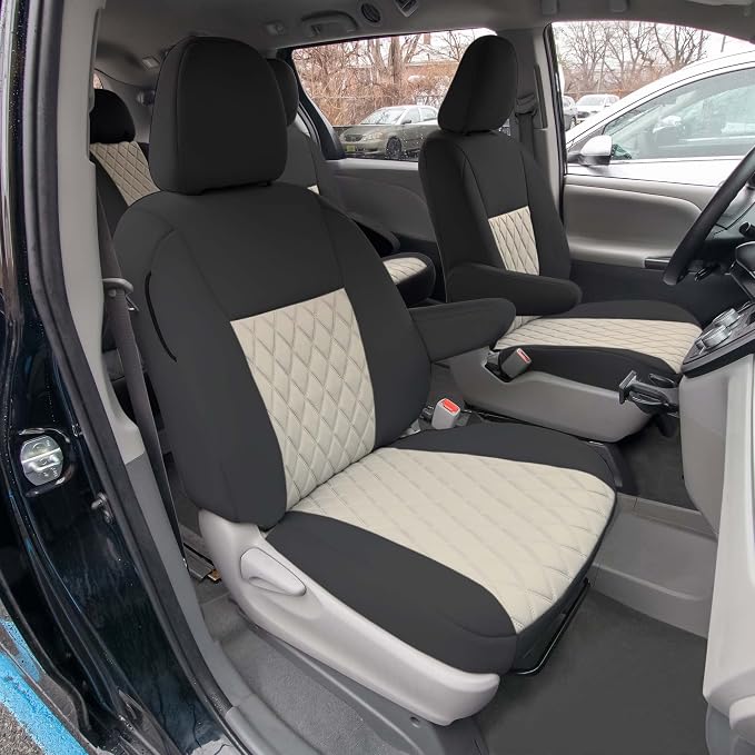 FH Group Custom Fit Car Seat Covers Specifically Made for 2011-2020 Toyota Sienna 7-8 Seater with Ultraflex Neoprene Water Resistant Automotive Seat Covers - Front Set Beige - Image 4