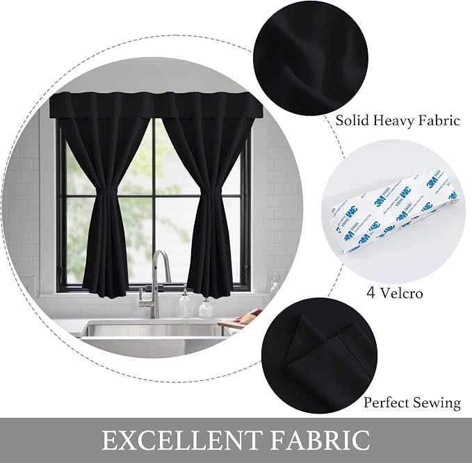 NICETOWN Black Blackout Short Curtains for French Door 72 Inches Long | Sidelight Door Portable Adjustable Thermal Insulated Curtains for Front Back Kitchen, 26" x 72", 1 Panel - Image 3