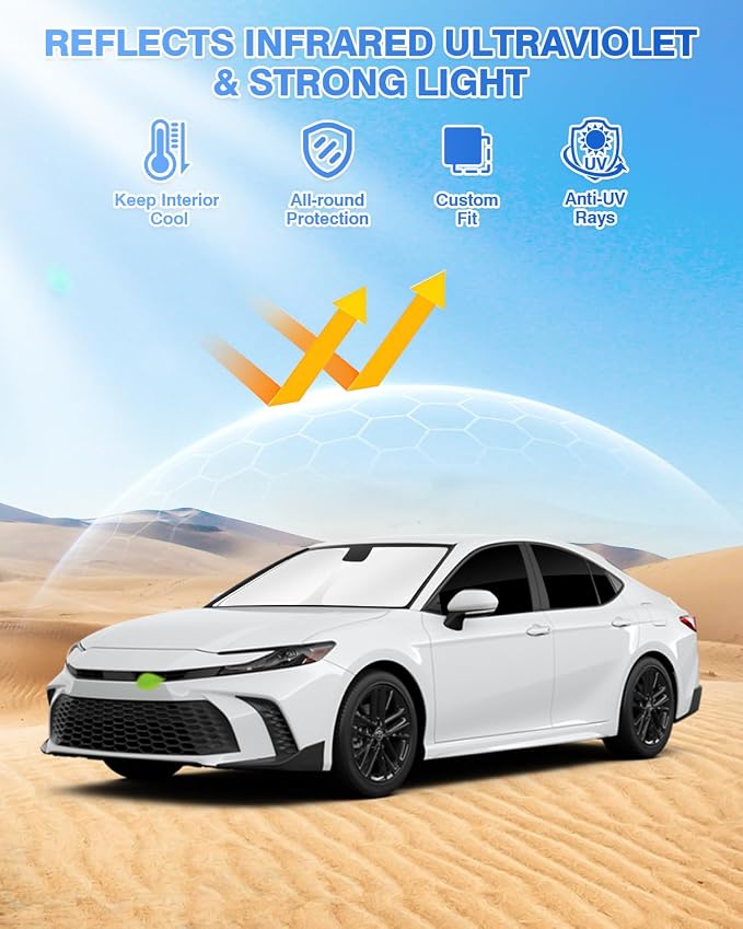 Canvcle Sunshades for 2025 2026 Toyota Camry Accessories Windshield Sun Shade Side Rear Window Shade Cover Sun Visor Shield Privacy Protection Keep Vehicle Cool Black 6PCS - Image 2