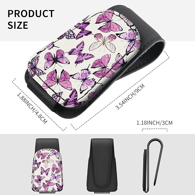 Sunglasses Holder for Car Visor, PU Leather Glasses Clip Organizer, Cute Magnetic Eyeglass Holder for Vehicle Sun Visor, Car Interior Accessory for Women & Men Pink Purple Butterflies - Image 4