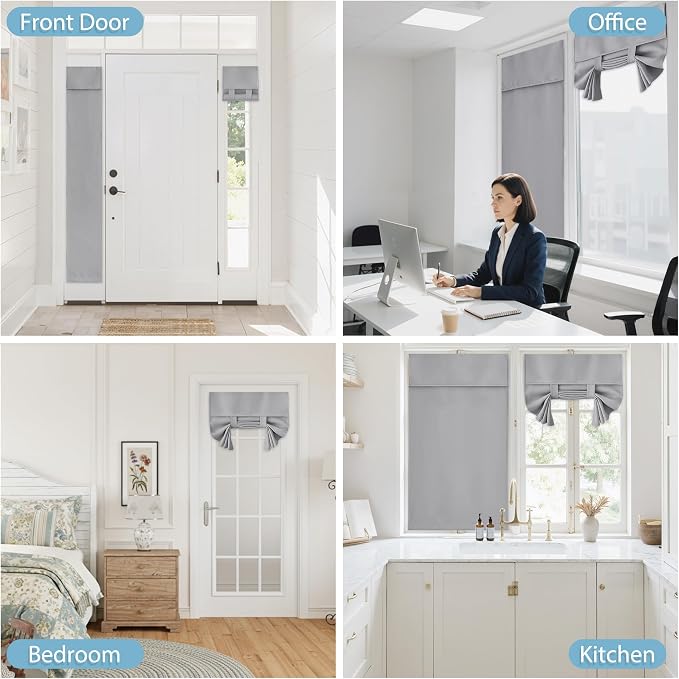 RYB HOME Blackout Door Curtains 80 inch Length, French Door Shades | Thermal Insulated, Self Adhesive, Privacy, For Patio Kitchen Front Entry Front Back Door Glass Window, W26 x L80, 1 Panel - Image 9