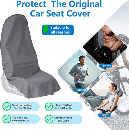 Car Seat Covers Universal Car Protective Front Seat Covers Washable Non-Slip Seat Protectors for Gym Workouts,Waterproof and Sweatproof Towel Seat Covers for Cars,Trucks, Jeeps (2 Pack Grey) - Image 2