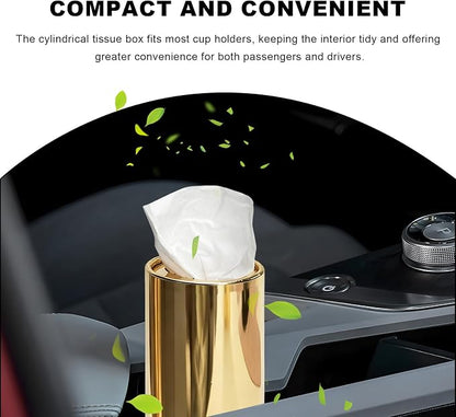 4 PCS Car Tissue Holder, Refillable Round Napkins Containers with Papers Inside, Convenient Travel Tissue Tubes Facial Paper Towel Cylinders for Vehicle Cup Holders (Golden) - Image 4